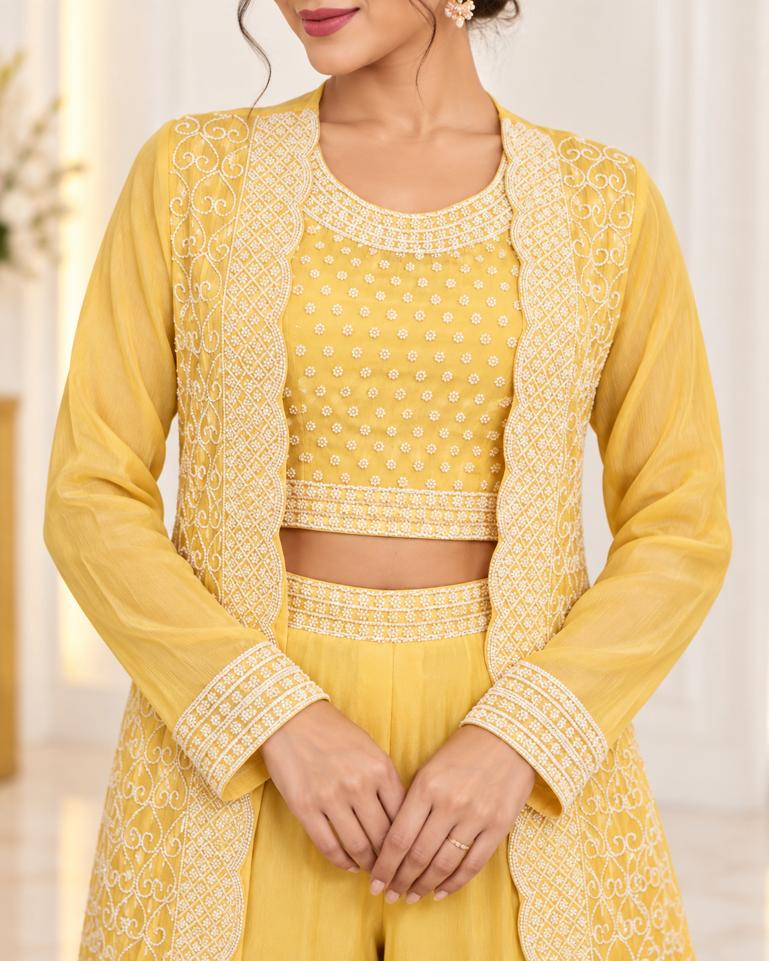 Noor-e-Mehfil - 3 Piece Crop Top with Shrug Sharara Suit