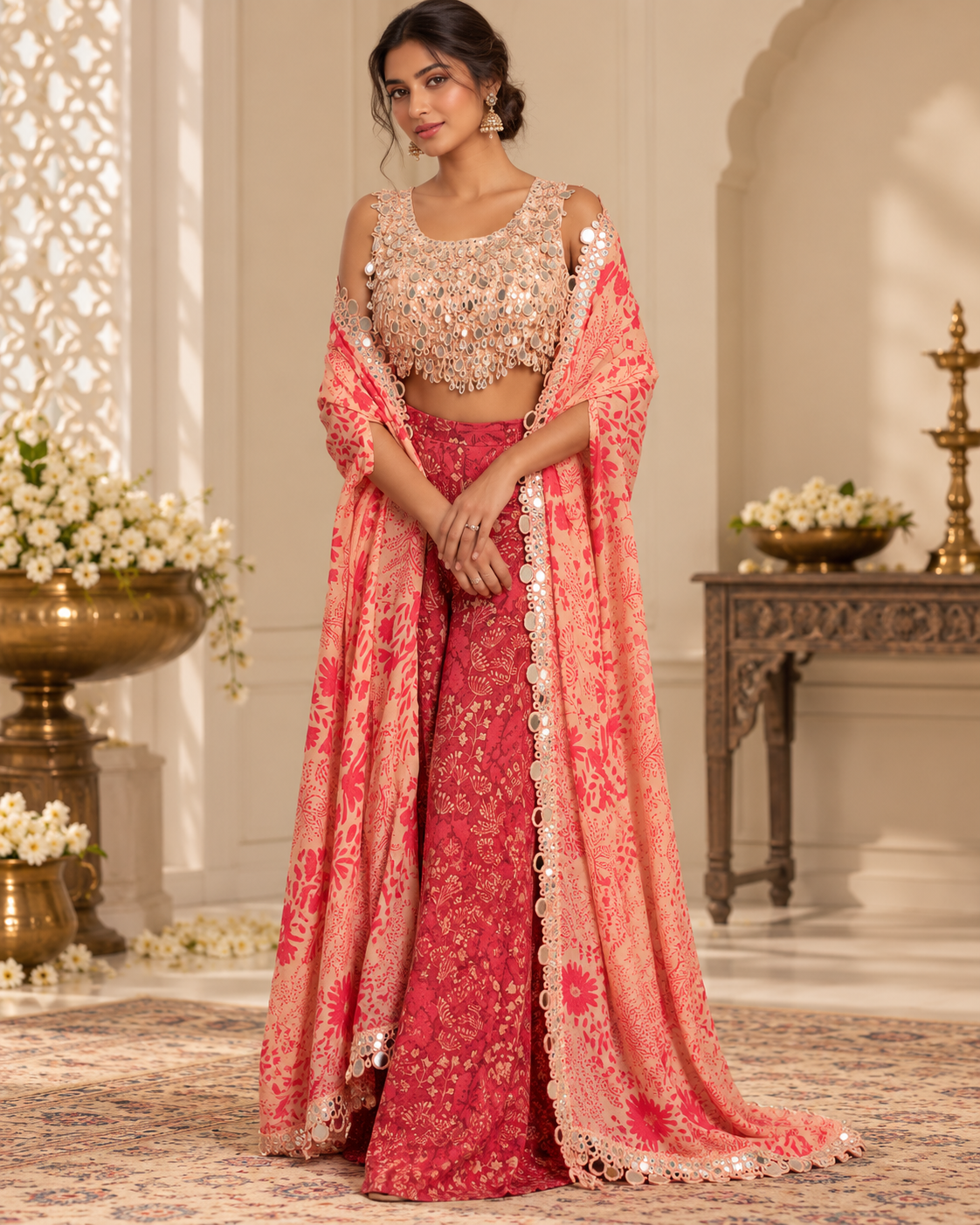 Meher-e-Noor - Embroidered Cape Indo-Western Kurta Set