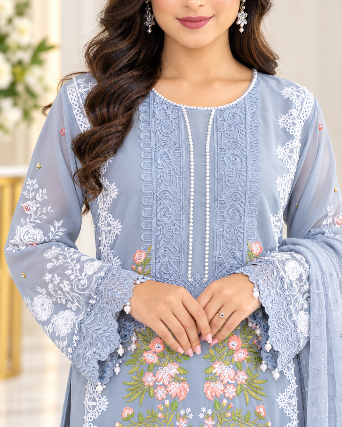 Zahra - e -Noor : Embroidered with Detailing Lace Pakistani Suit