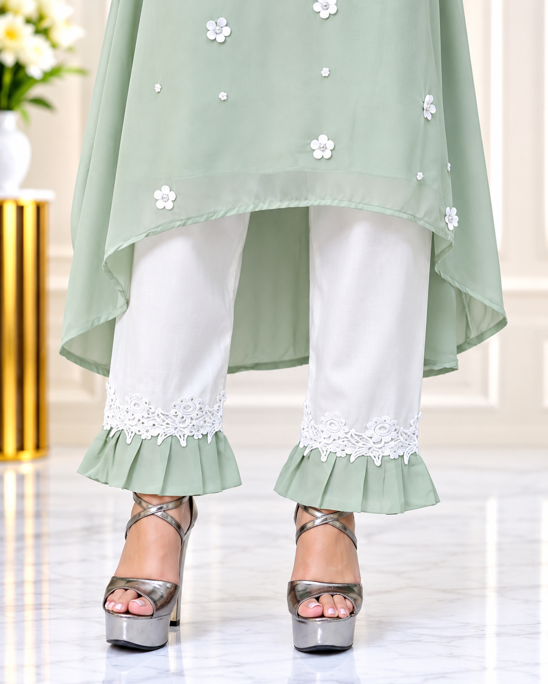 Zahra-E-Noor - 3D Floral Appliqué Asymmetric Pakistani Suit