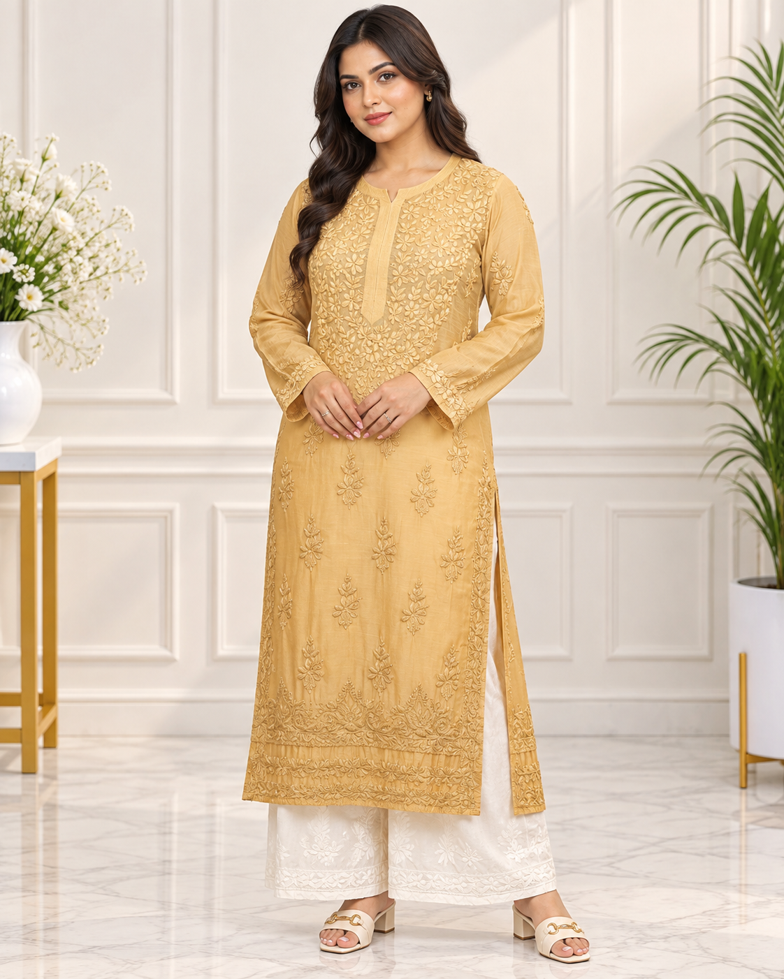 Noor-e-Lucknow - Chikankari Floral Threadwork Kurta