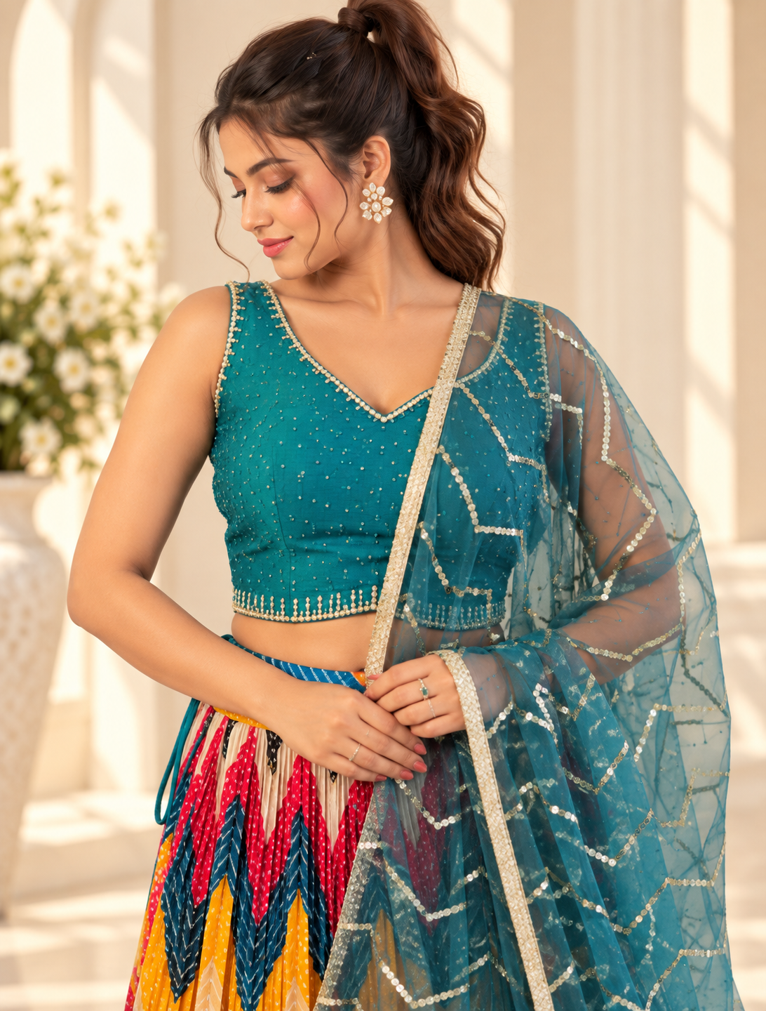 Raqs-e-Noor - Multicolor Lehenga & Embroidered Dupatta