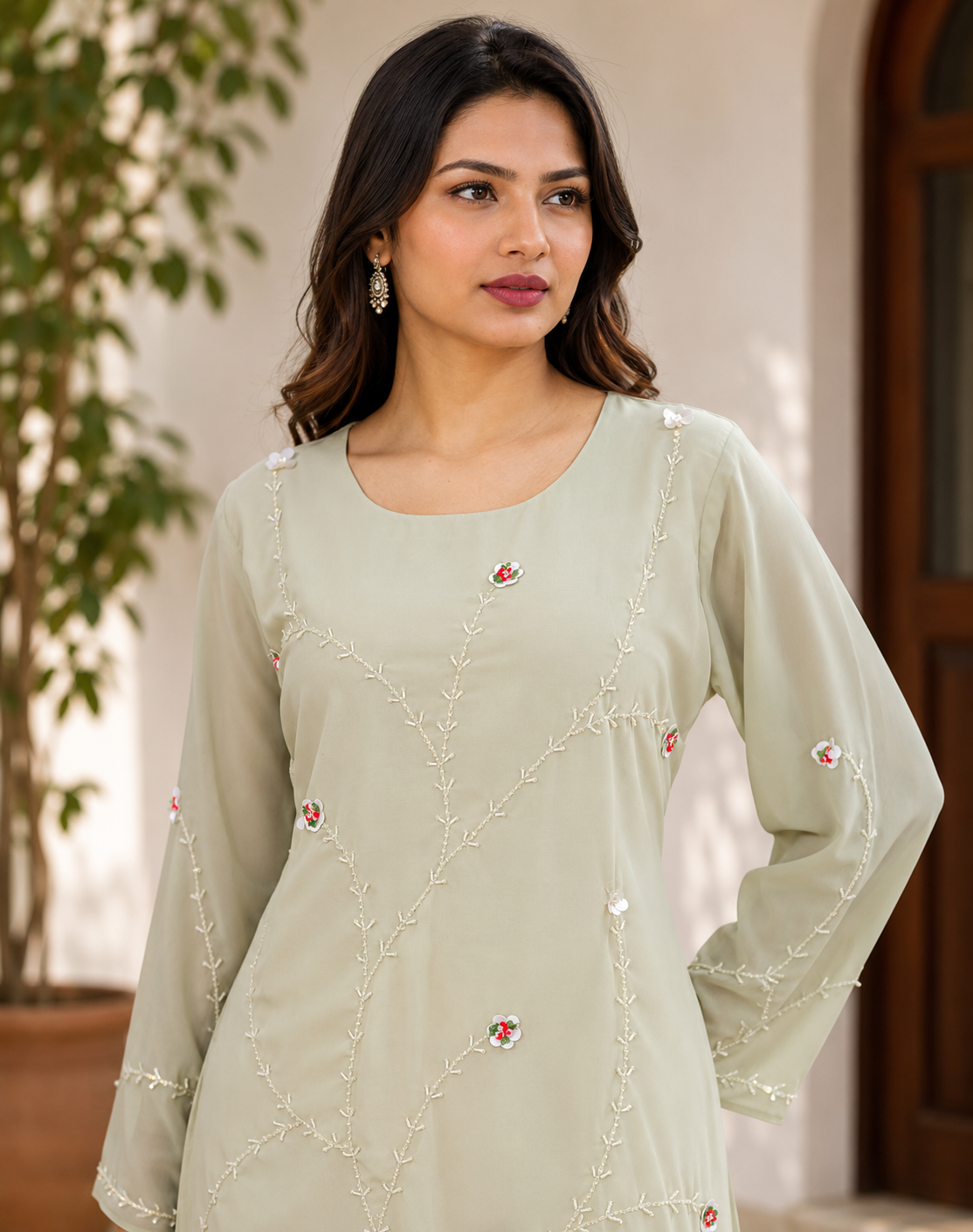 Sage Green Embroidered Pakistani Suit