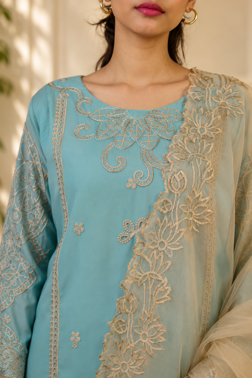 Turquoise Ornate Embroidered Pakistani Suit