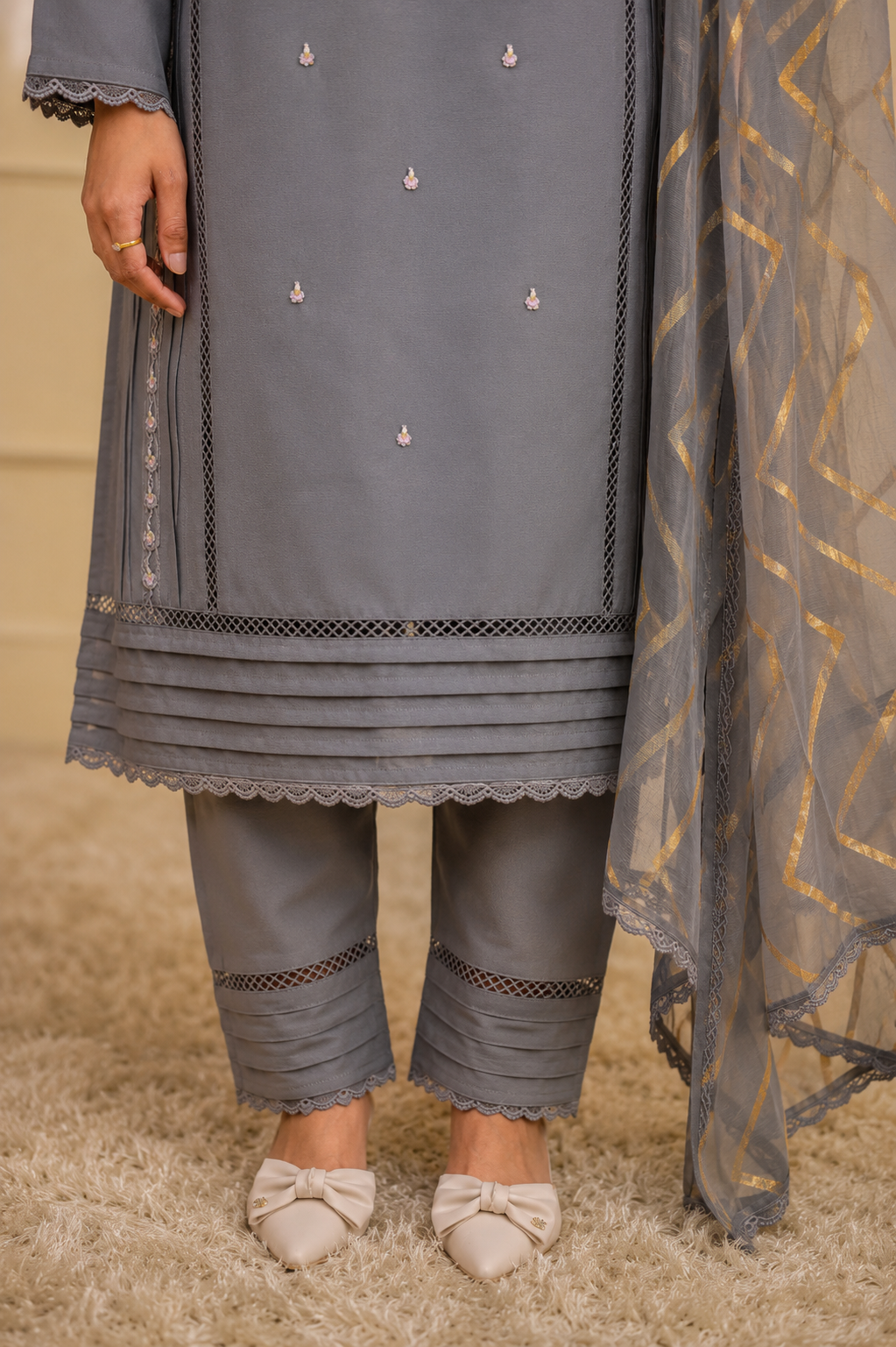 Zahra-E-Noor - Grey All Over Beaded Embroidered Suit
