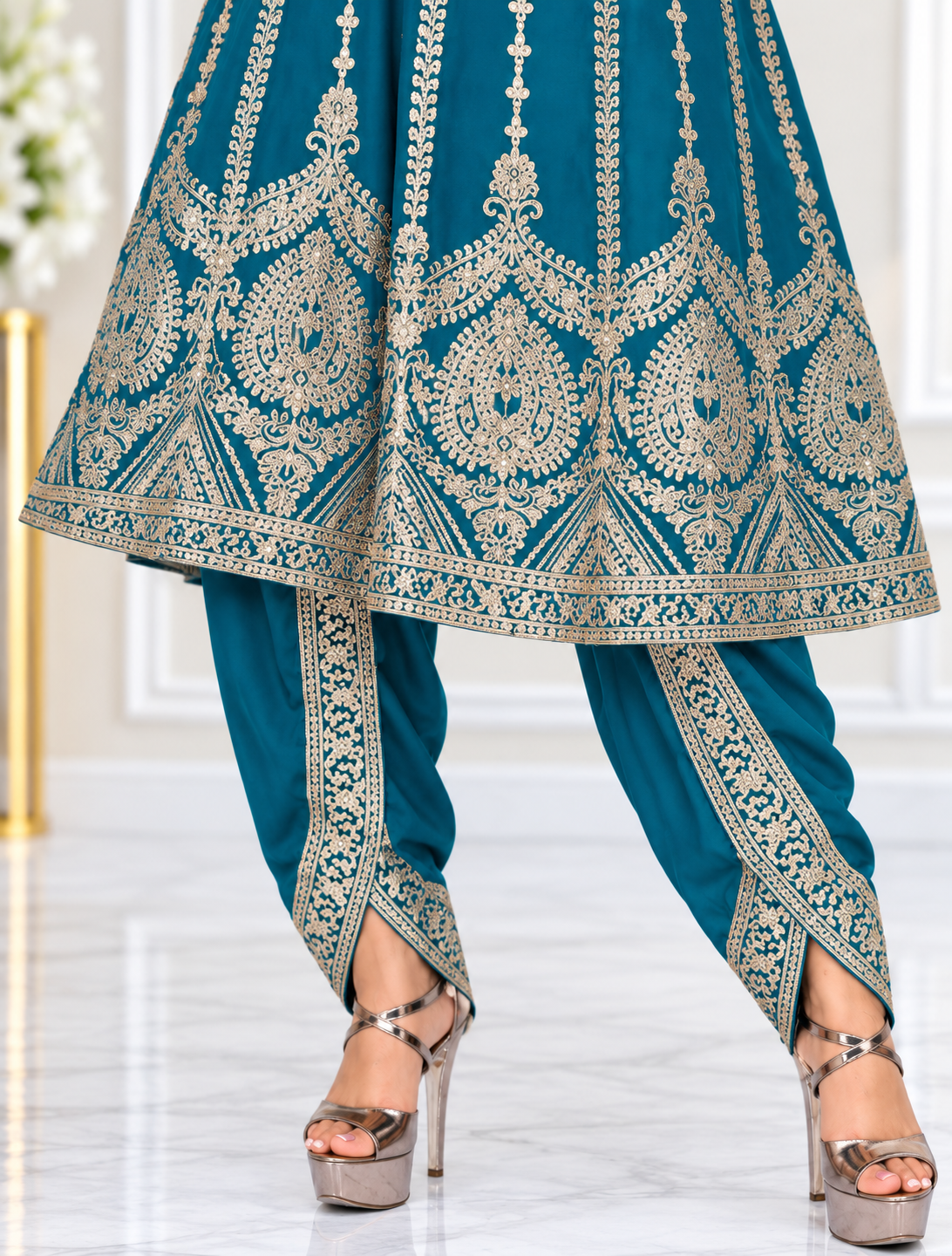 Mehra-E-Noor - Teal Blue Dhoti Salwar with Gota Pati Kameez Suit