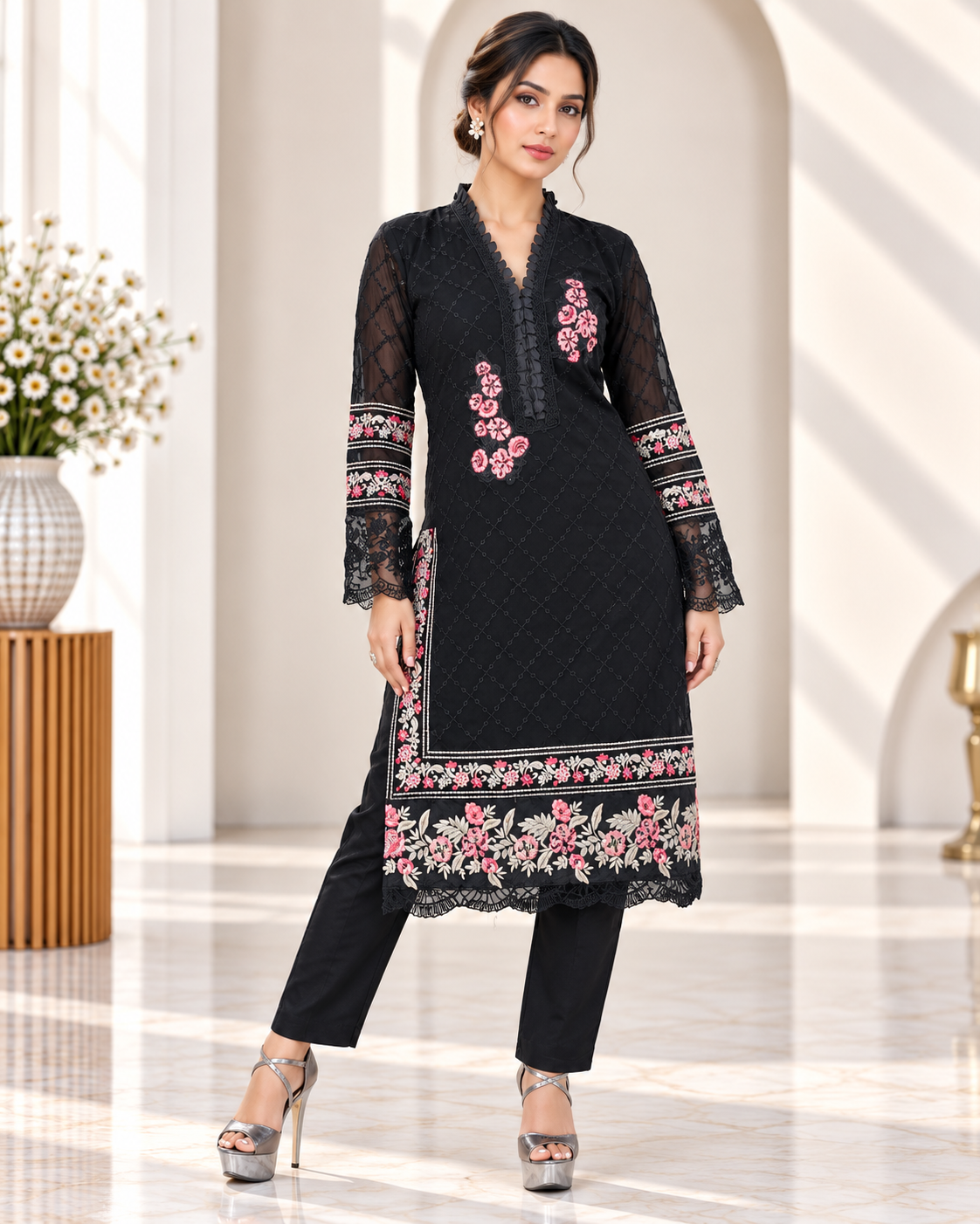 Zahra-E-Noor - Black Floral Embroidered Suit