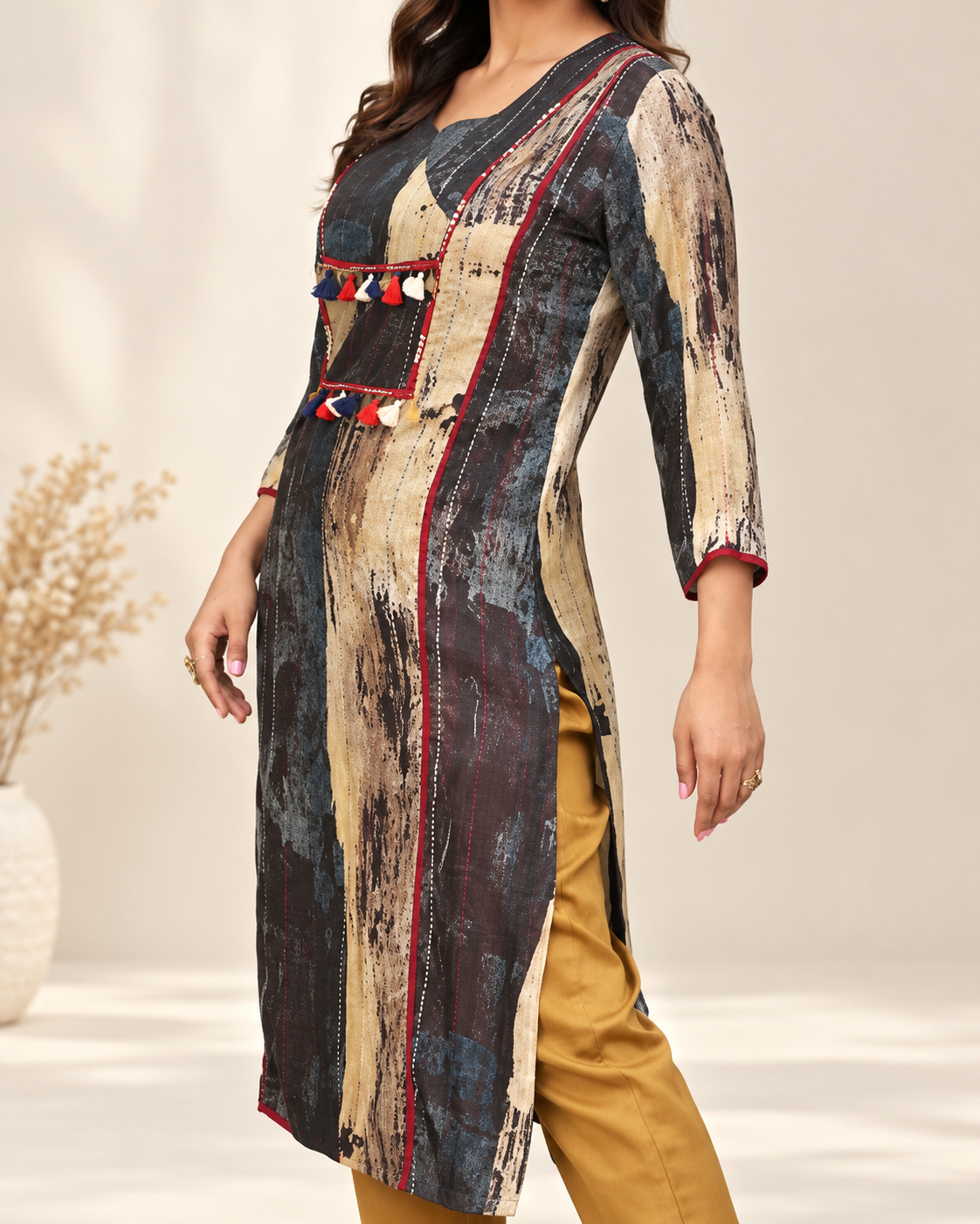 Zahra-E-Noor - Abstract Print Pakistani Kurta Set with Straight Pants