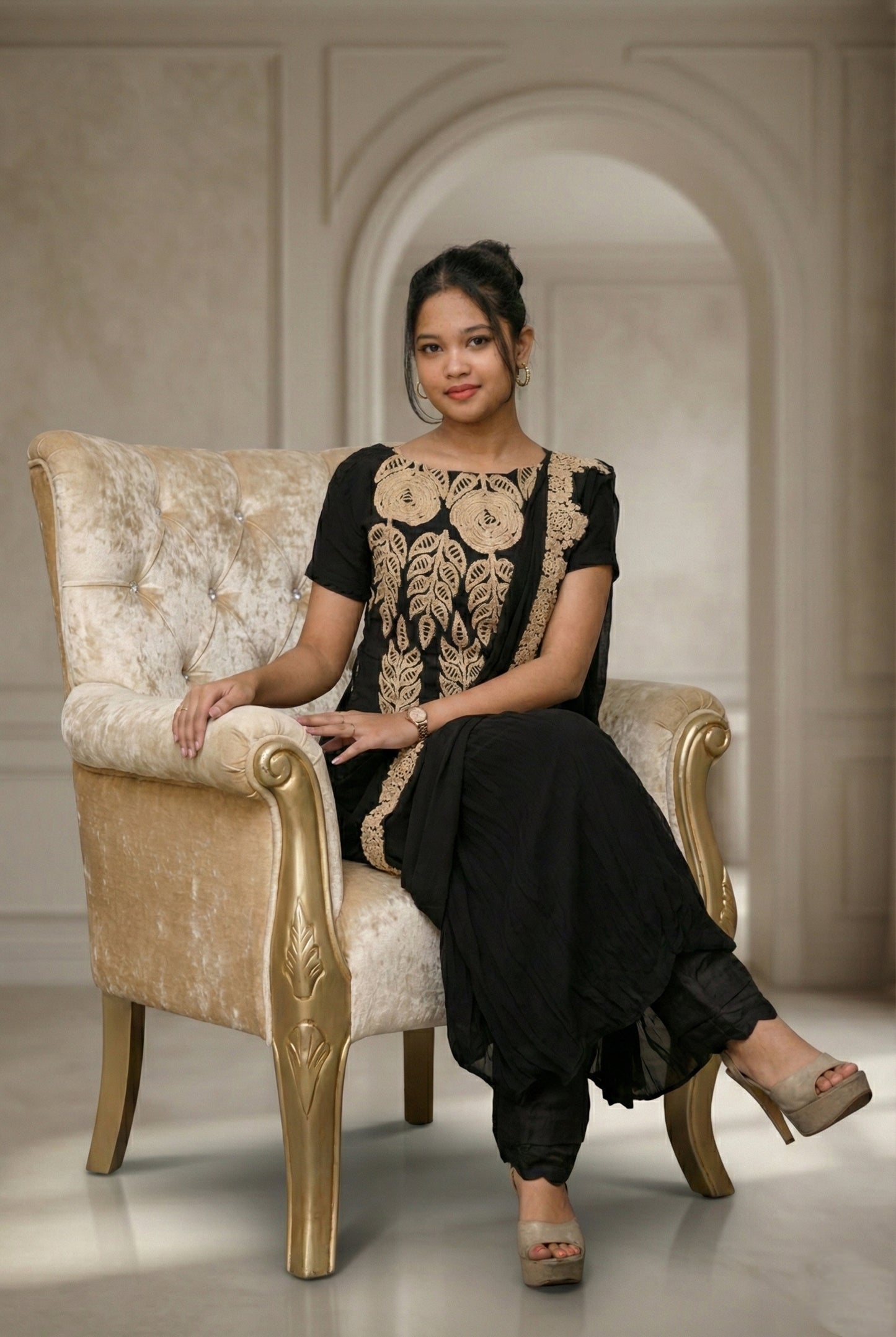 Meher-e-Noor - Floral Embroidered Black Dress