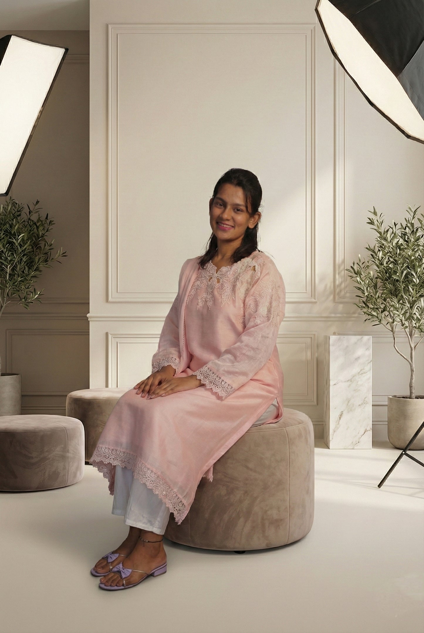 Embroidered Lace Straight Kurta Set