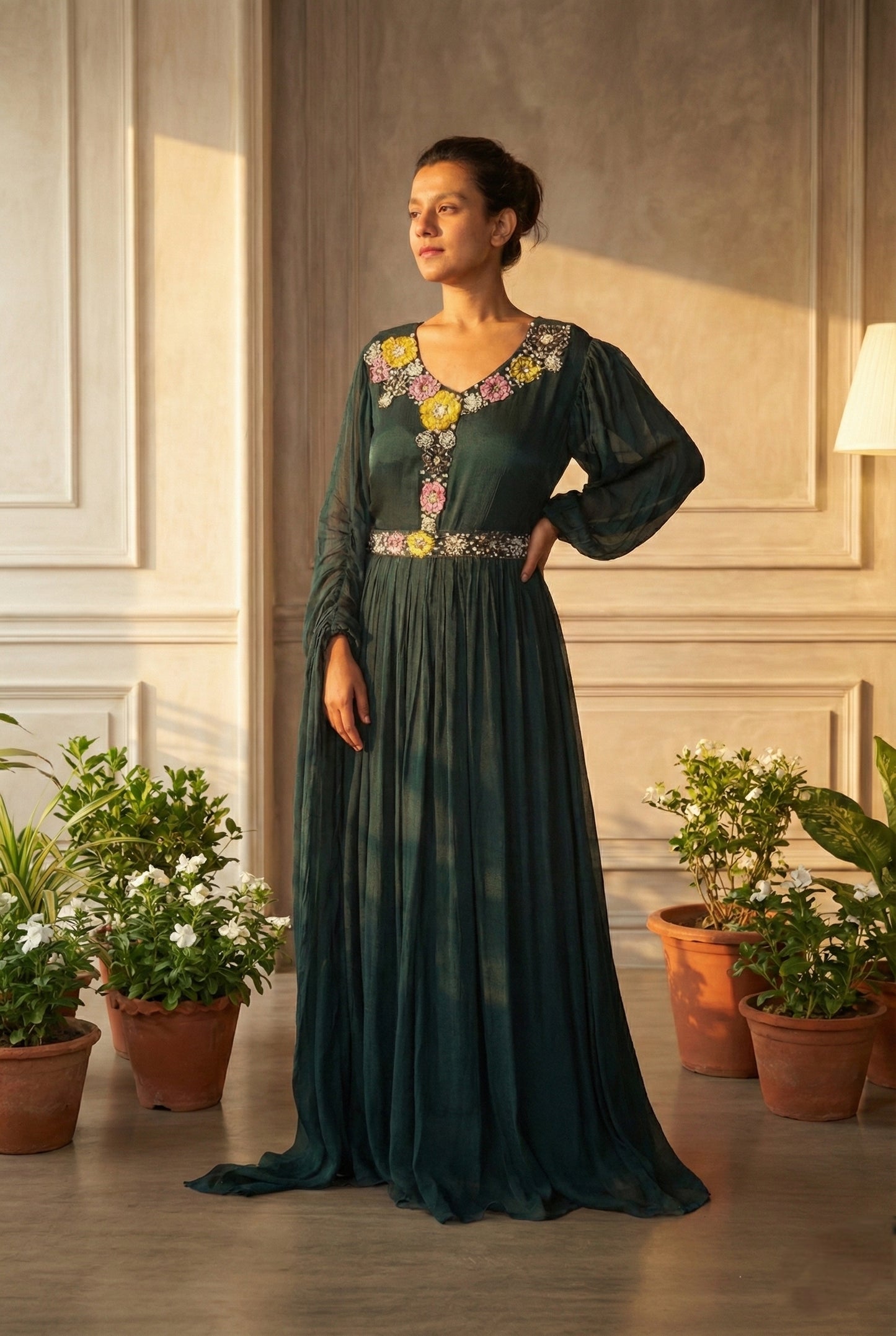 Meher-e-Noor - Embroidered Flared Anarkali Gown