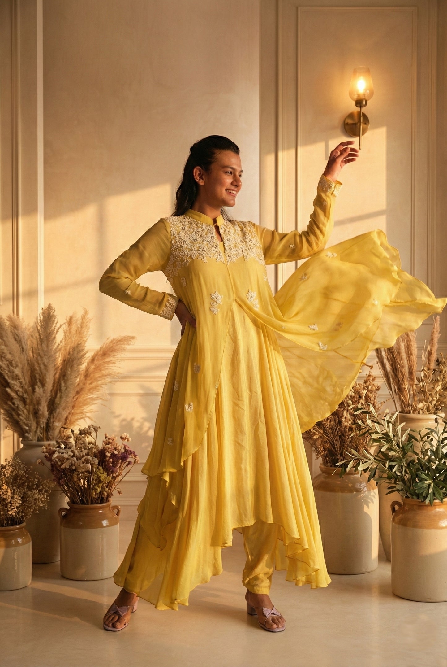 Meher-e-Noor - Embroidered Indo Western Anarkali Kurta Set