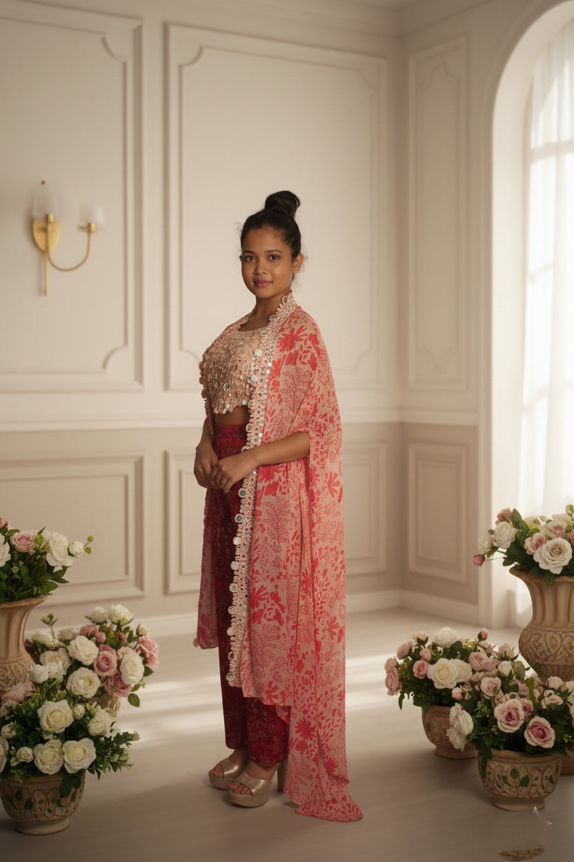 Meher-e-Noor - Embroidered Cape Indo-Western Kurta Set