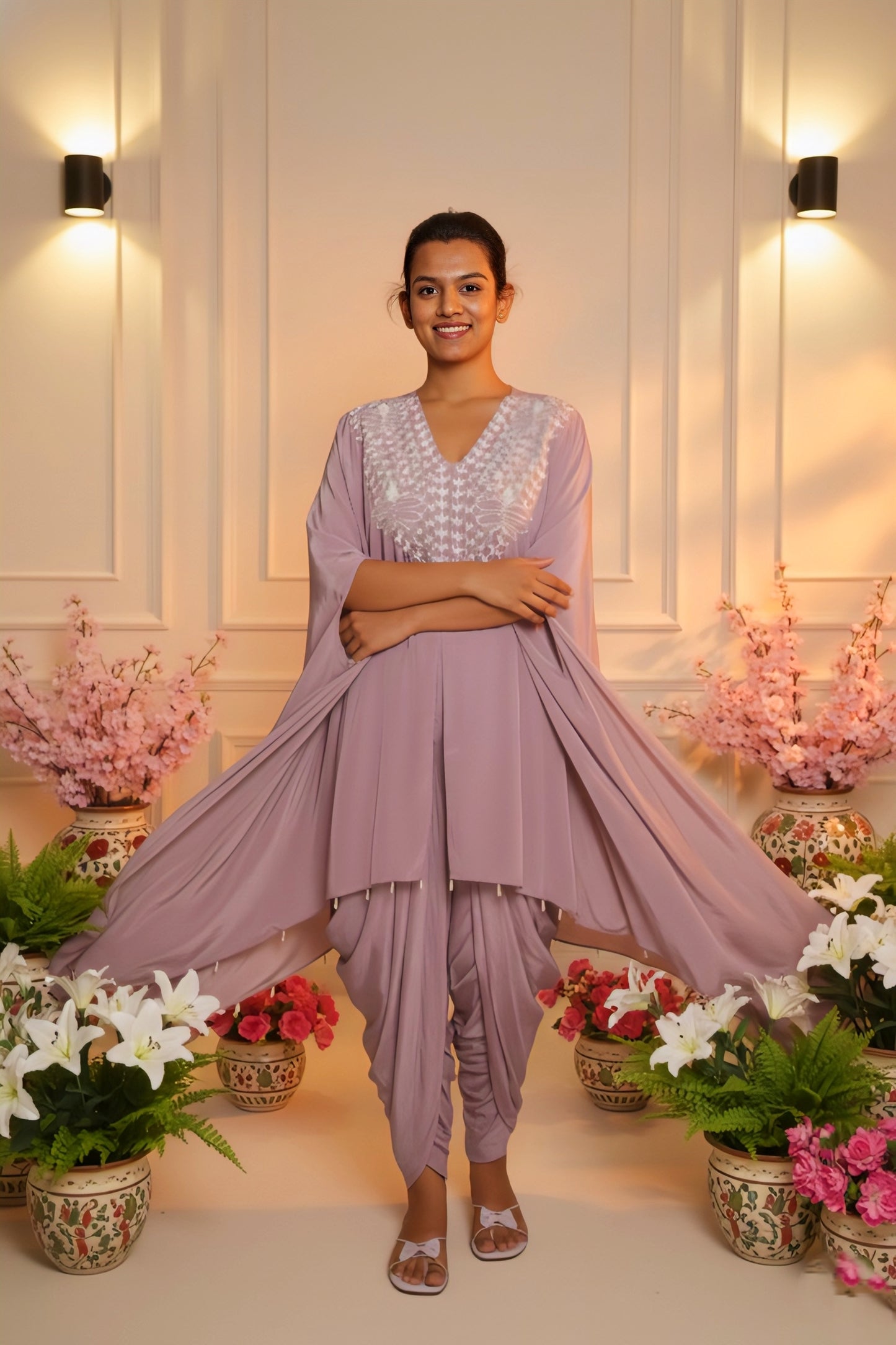 Meher-e-Noor - Kaftan Co-Ord Set with Draped Pants