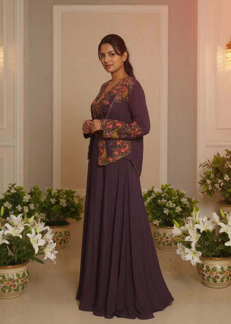Meher-e-Noor - Floral Embroidery Jacket with Skirt