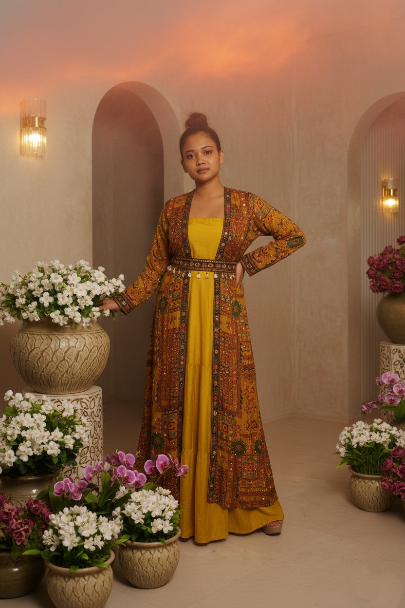 Meher-e-Noor - Dress with Printed Long Jacket