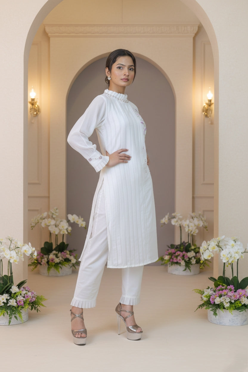 Pearl Bloom Pintuck Suit with Printed Dupatta