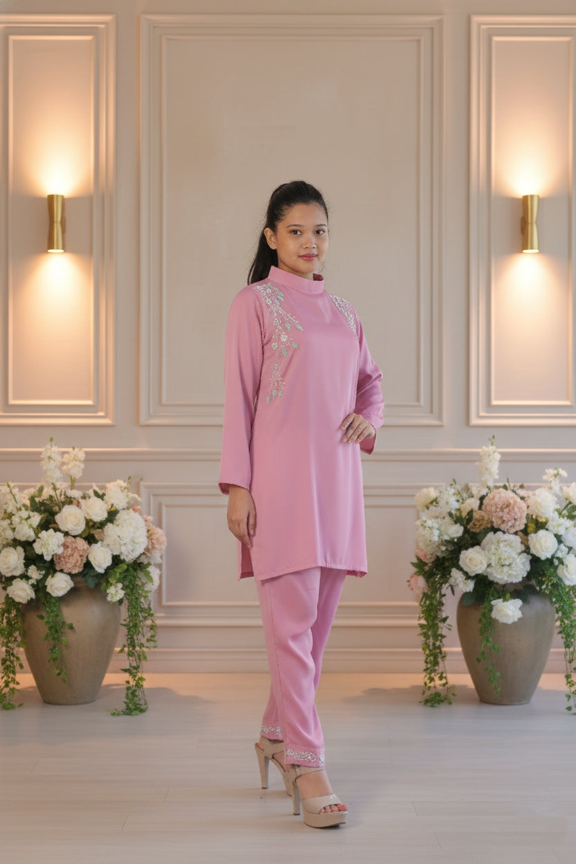 Meher-e-Noor - Blush Pink Embroidered Co-Ord Set