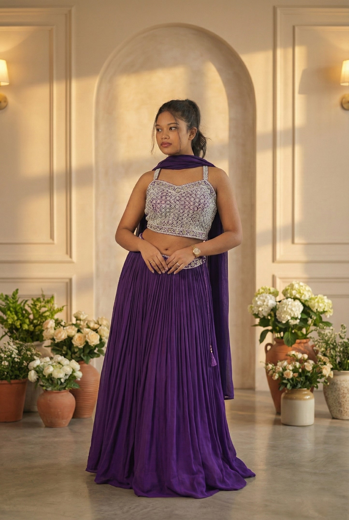 Raqs-e-Noor - Purple Lehenga with Silver Embroidered Blouse