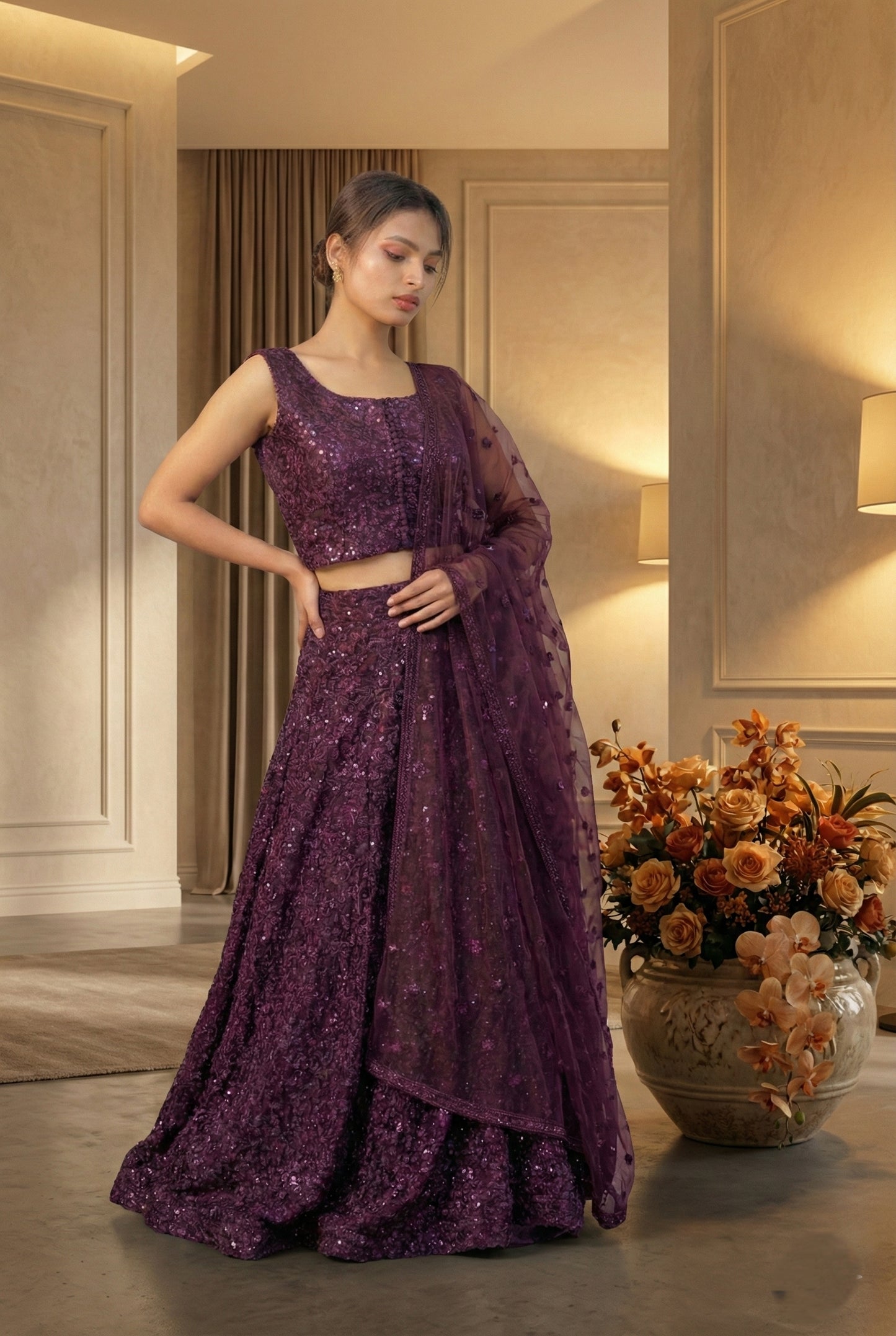 Raqs-e-Noor - Sequined Lehenga with Embroidered Dupatta