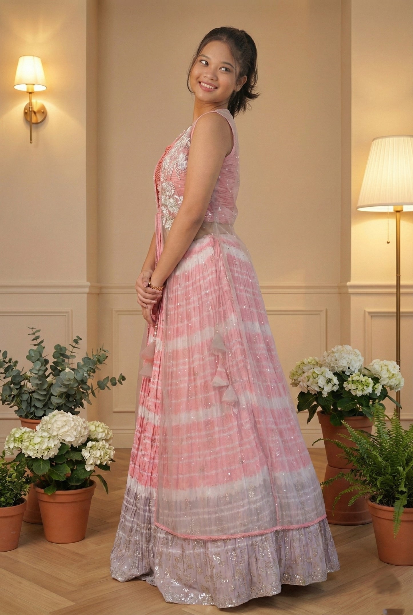 Raqs-e-Noor - Embroidered Lehenga Set with Sheer Cape