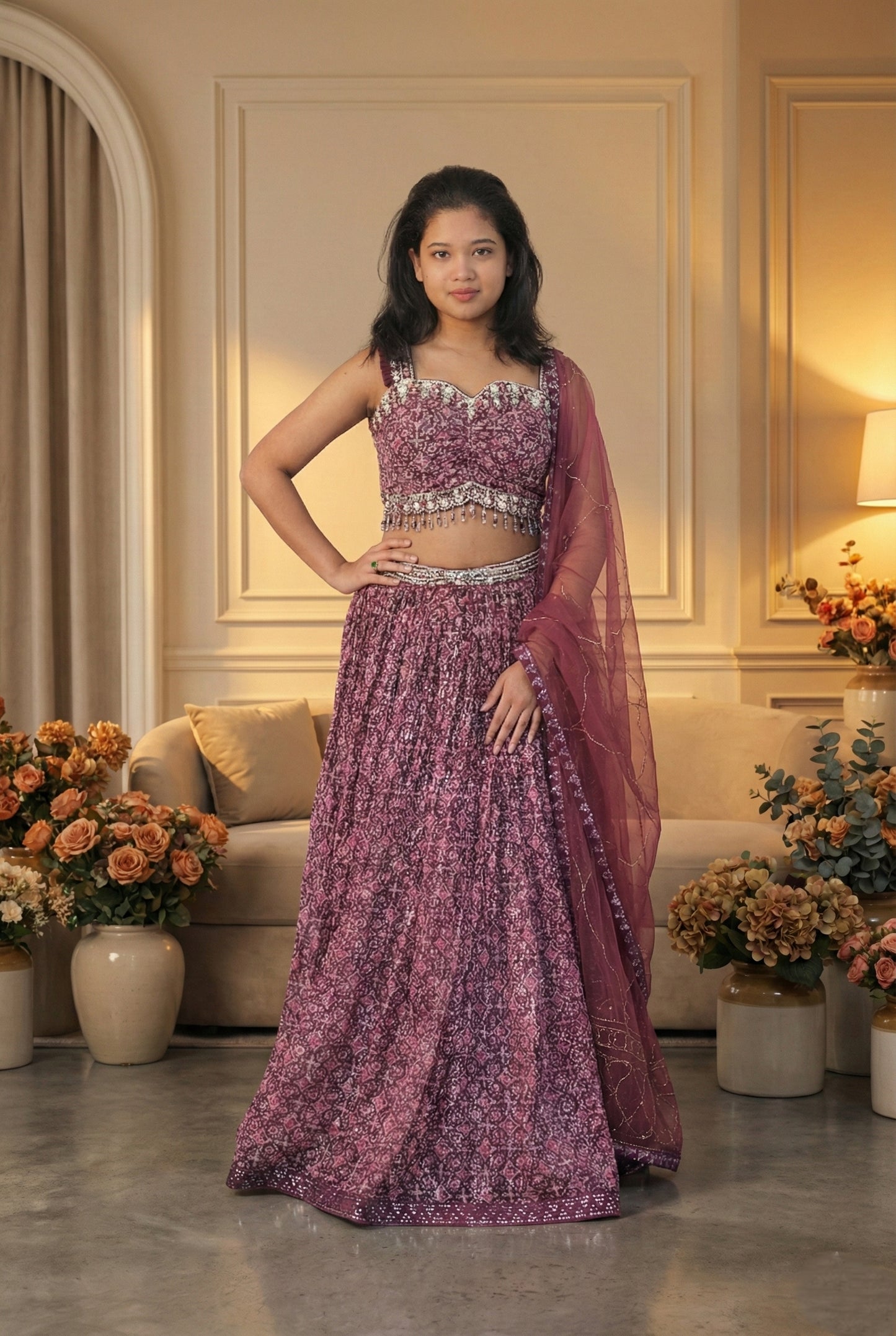 Raqs-e-Noor - Sequins Embroidered Lehenga Set with Net Dupatta