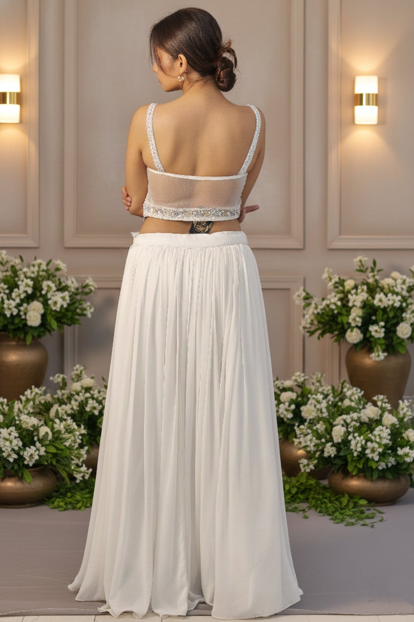 Raqs-e-Noor - White Embellished Lehenga Set with Chiffon Dupatta