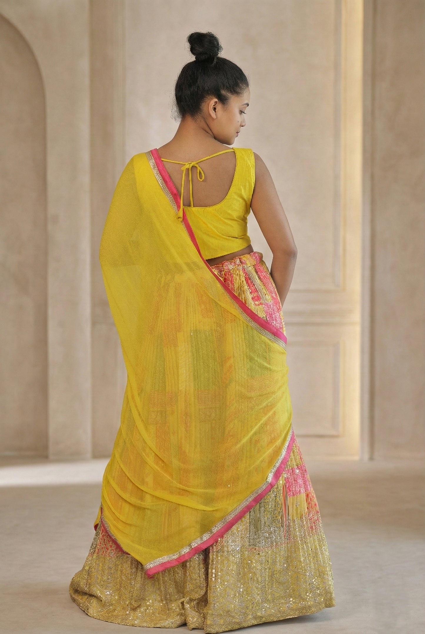 Raqs-e-Noor - Sunshine Yellow Multicolor Embroidered Lehenga