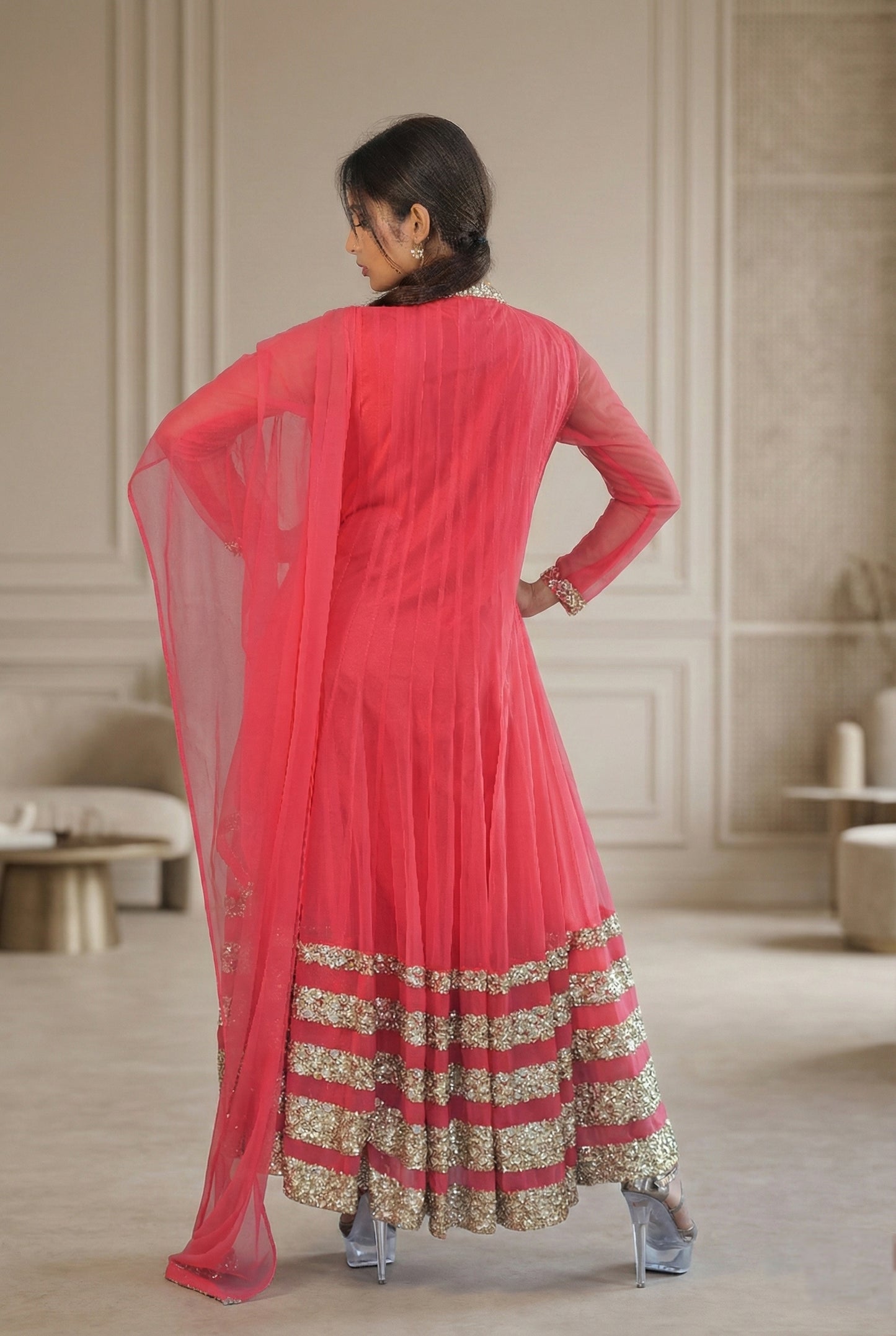 Meher-e-Noor - Pleated Anarkali Gown