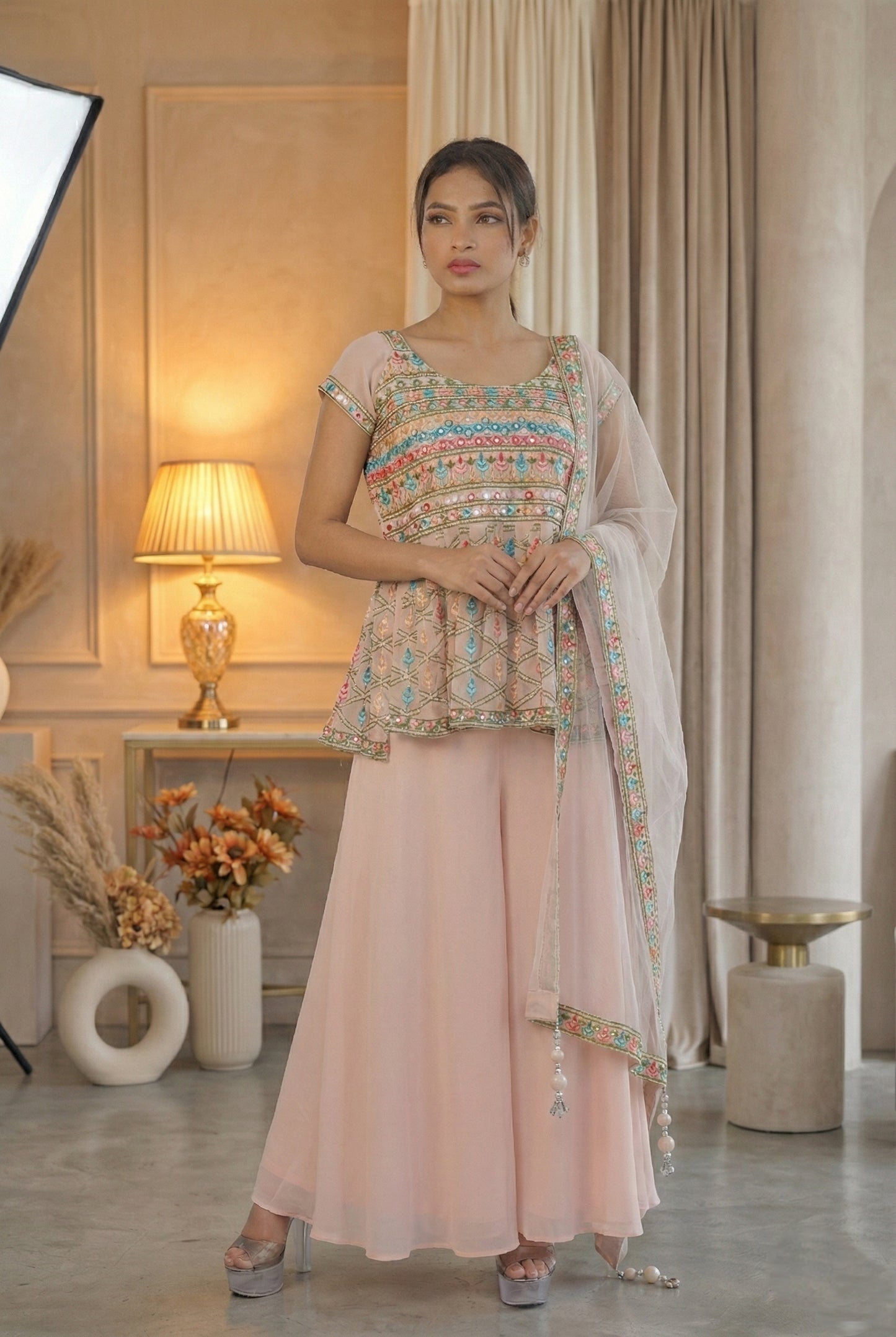 Noor-e-Mehfil - Mosaic Peplum Sharara Suit Set