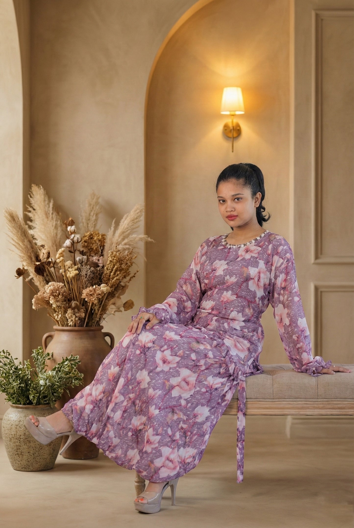 Meher-e-Noor - Lilac Floral Printed Dress