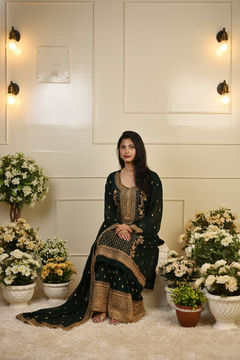 Noor-e-Mehfil - Green Kurta Sharara Set with Dupatta
