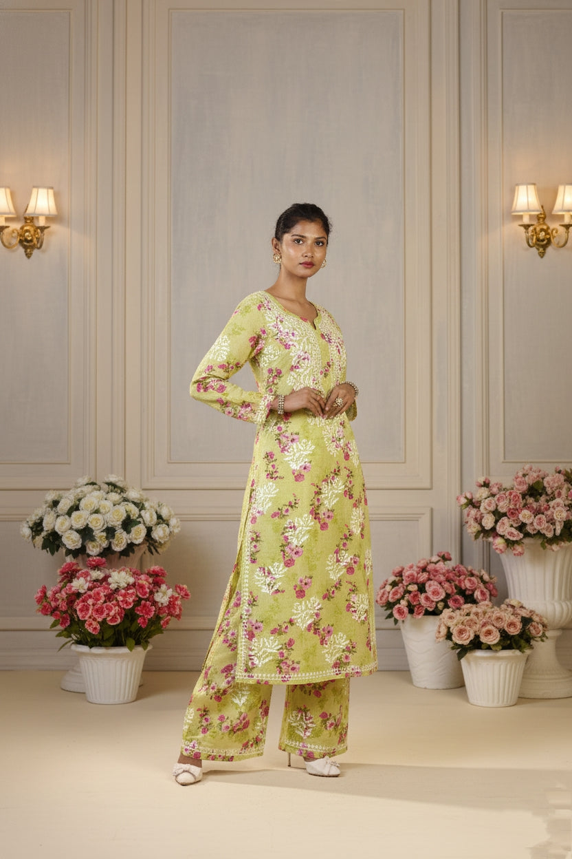 Noor-e-Lucknow - Printed All Over Chikankari Suit Set