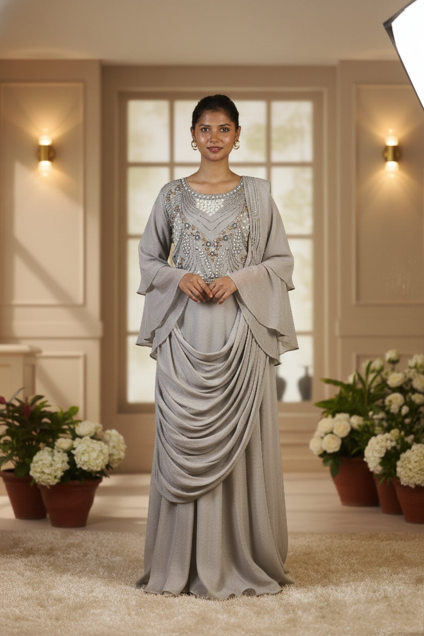 Meher-e-Noor - Draped Indo-Western Dress