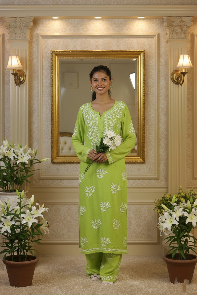 Noor-e-Lucknow - Chikankari Rose Embroidered Suit