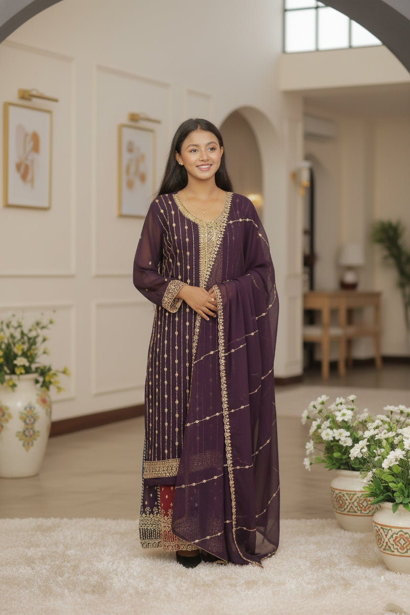 Noor-e-Mehfil - Striped Sequence Kurta Sharara Set