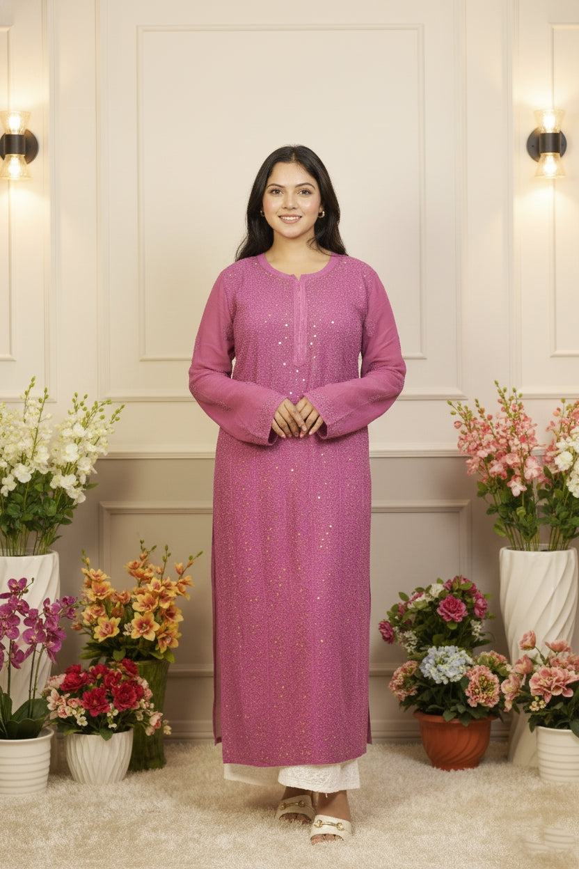 Noor-e-Lucknow - Sequin Full Length Chikankari Kurta