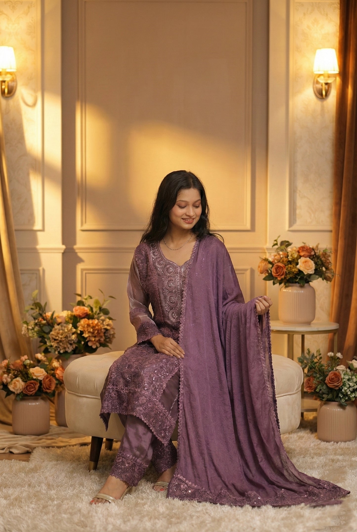 Purple Chikankari Suit with Dupatta