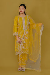Pastel Yellow Floral Organza Suit