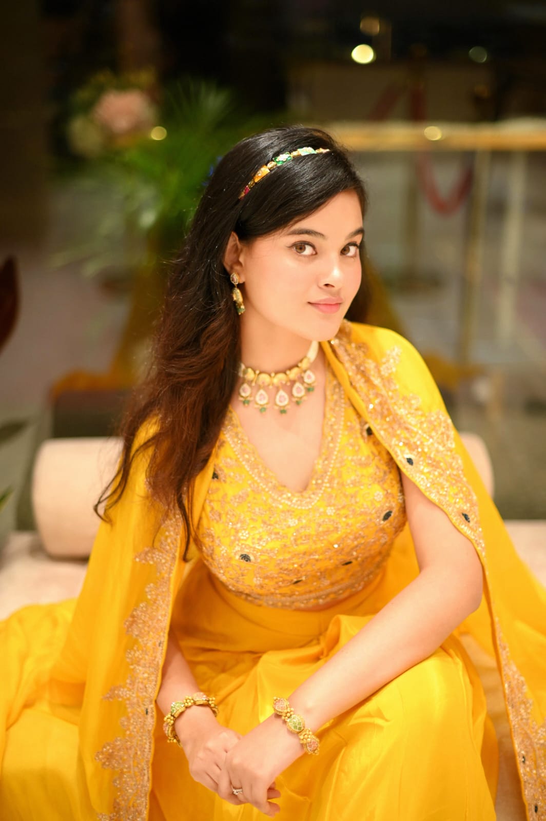 Meher-e-Noor - Yellow Crop Top with Draped Skirt