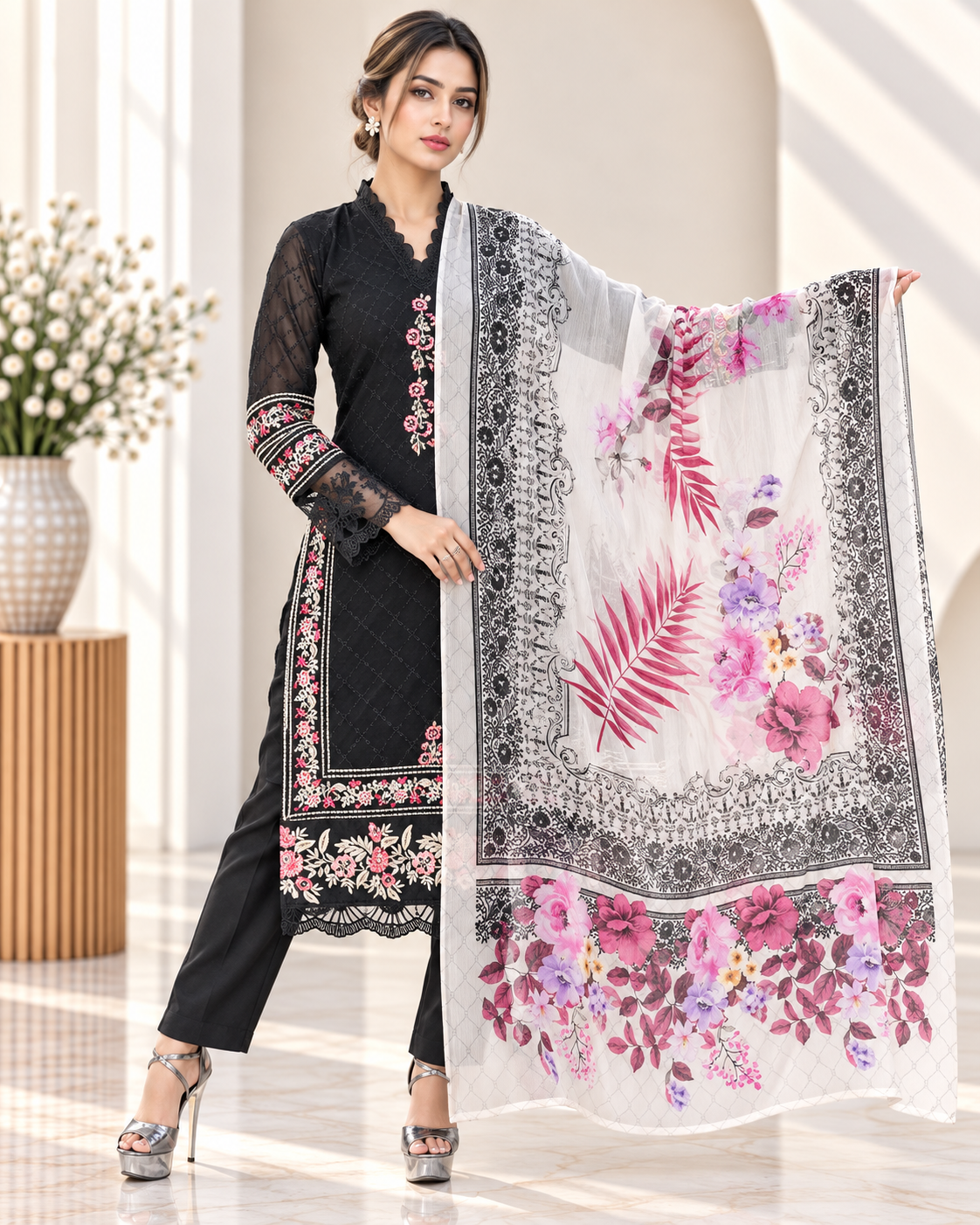 Zahra-E-Noor - Black Floral Embroidered Suit