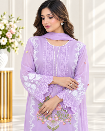 Zahra - e -Noor : Embroidered with Detailing Lace Pakistani Suit