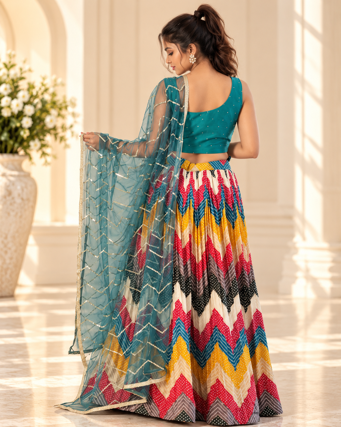 Raqs-e-Noor - Multicolor Lehenga & Embroidered Dupatta