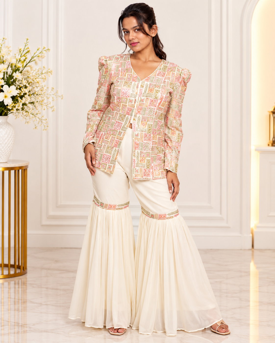 Noor-e-Mehfil - Sequin Embroidery Jacket Sharara Set