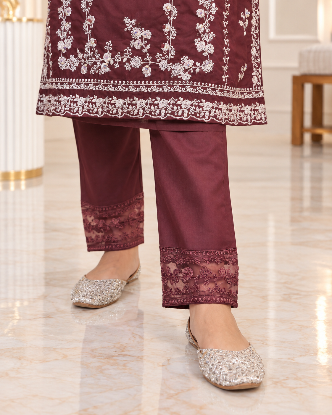 Zahra-E-Noor - Silver Embroidered Suit with Printed Dupatta