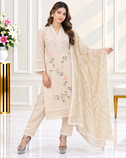 Zahra-E-Noor - Flower Embroided Collar Neck Siot
