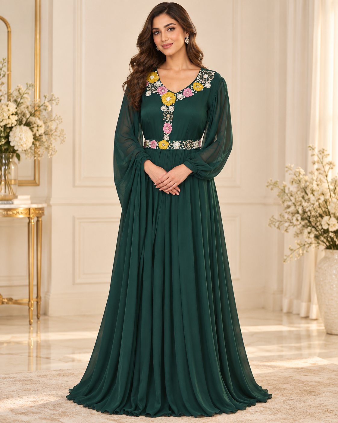 Meher-e-Noor - Embroidered Flared Anarkali Gown