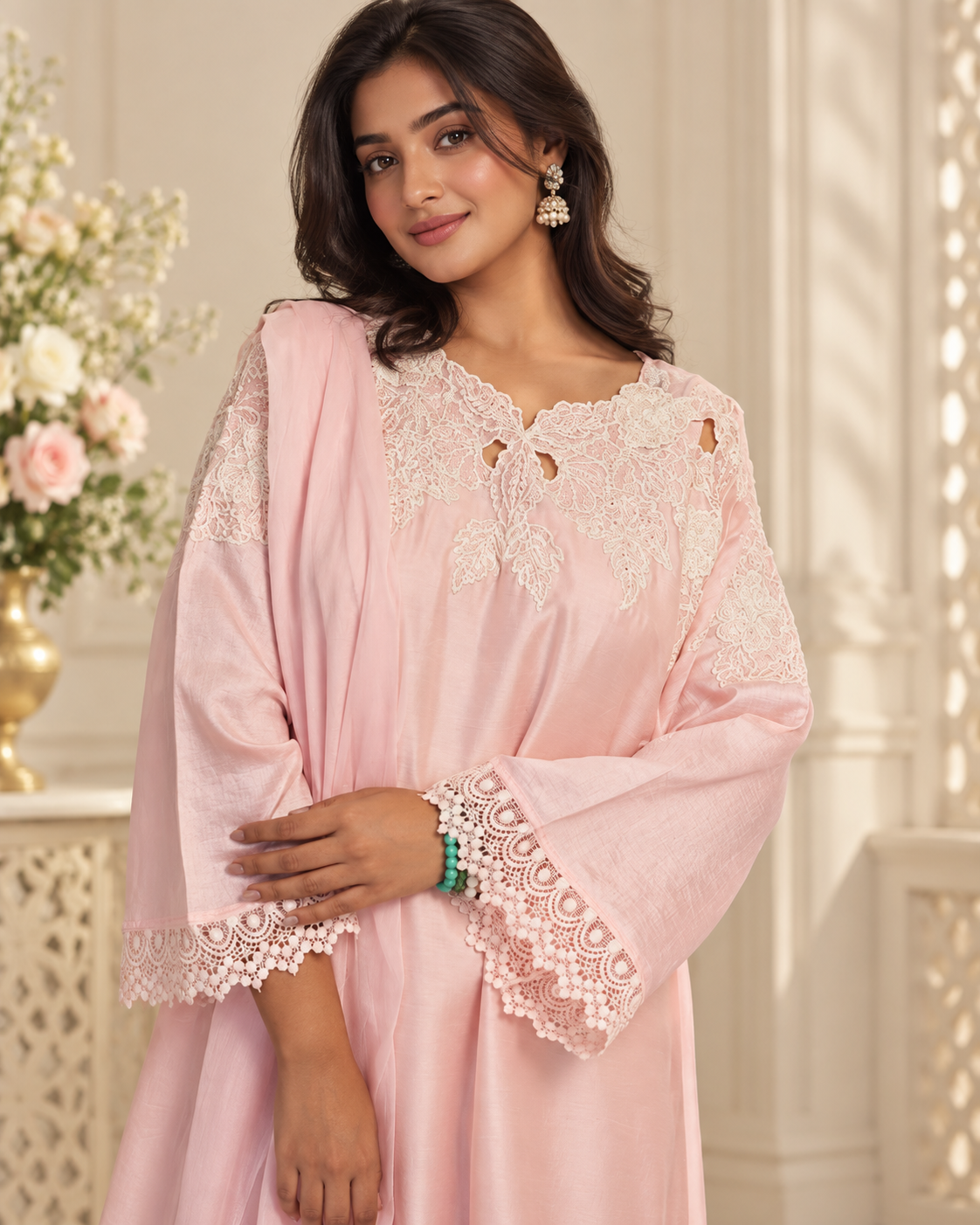 Zahra-e-Noor - Embroidered Lace Straight Kurta Set