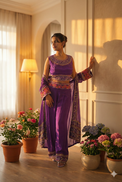 Voilet Embroidry Sharara Suit