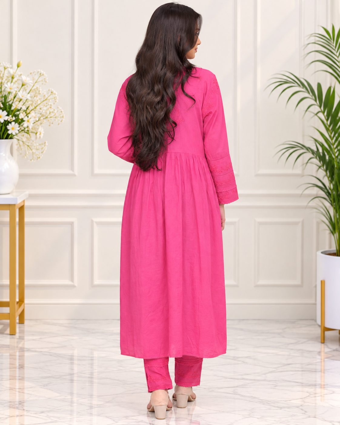 Noor-e-Lucknow - Lime Flowy Embroidered Chikankari Anarkali Set